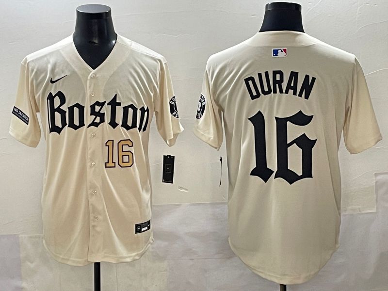 Men 2025 Boston Red Sox #16 Duran Cream Five generations Joint Name Nike MLB Jersey style 8